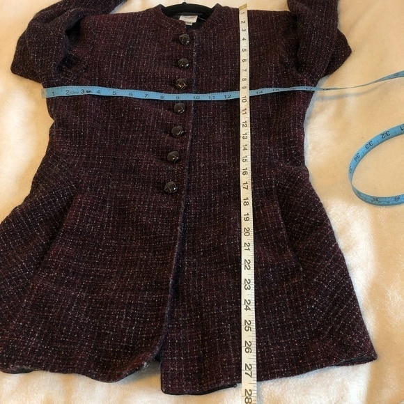 AKRIS Blazer Jacket Women’s Size 6 Tweed Long Button Front Burgundy Multicolor - Picture 4 of 14